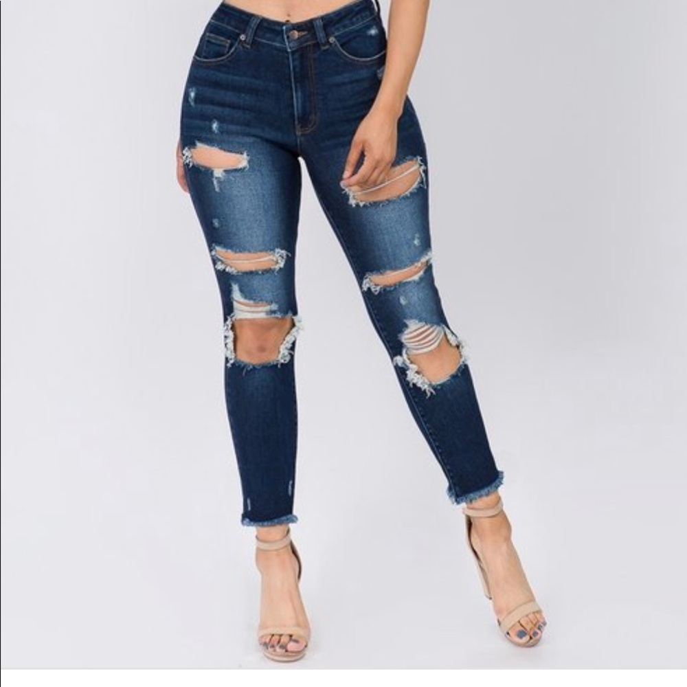 High Waist Slim Fit Distressed Jeans